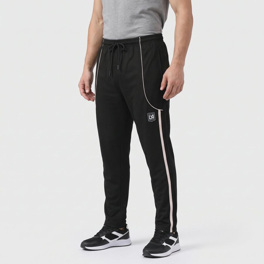 Men's Black Regular Fit Side-Striped Track Pants, Black, large