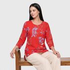 Women's Red Round Neck Floral Printed Straight Kurti, लाल, small