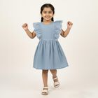 Girls' Light Blue Embroidered Sleeveless Flared Frock, Light Blue, small image number null