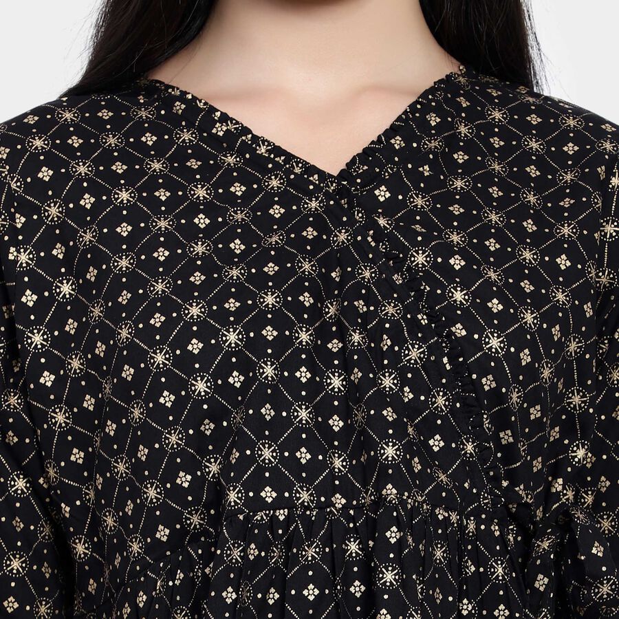 All Over Print A Line Kurti, काला, large image number null