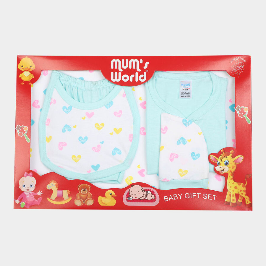 Infants Cotton Printed Baby Gift Set, Aqua, large image number null