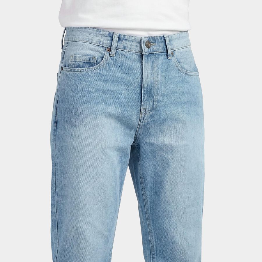 Men's Navy Blue Slim Fit Washed Jeans, हल्का नीला, large