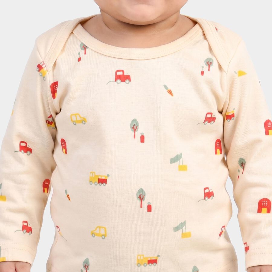 Infants' Light Green Cotton Round Neck Printed Baba Suit, Light Green, large