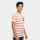 Boys' Peach Cotton Round Neck Graphic Printed T-Shirt, पीच, small