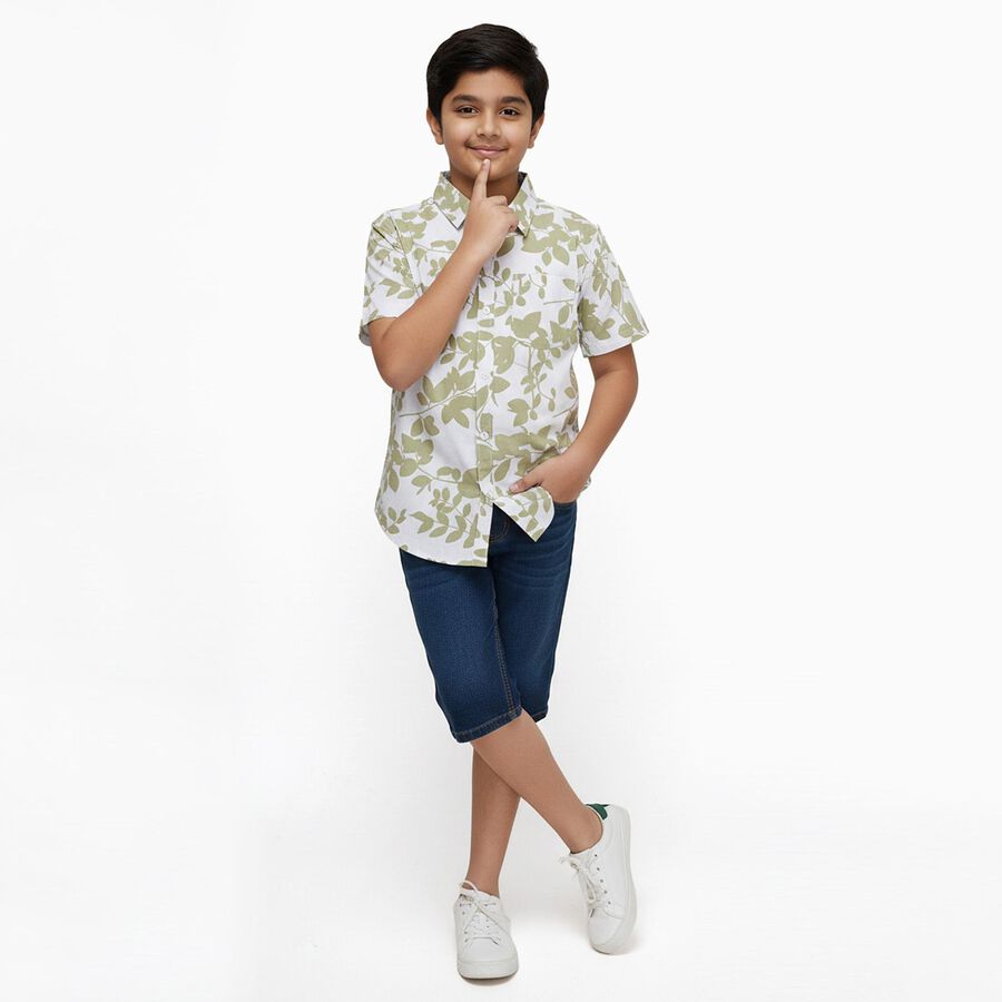 Boys' Muted Olive Green Cotton Half Sleeve Classic Collar Casual Shirt, ओलिव, large image number null