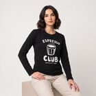 Women's Black Round Neck Regular Top, काला, small