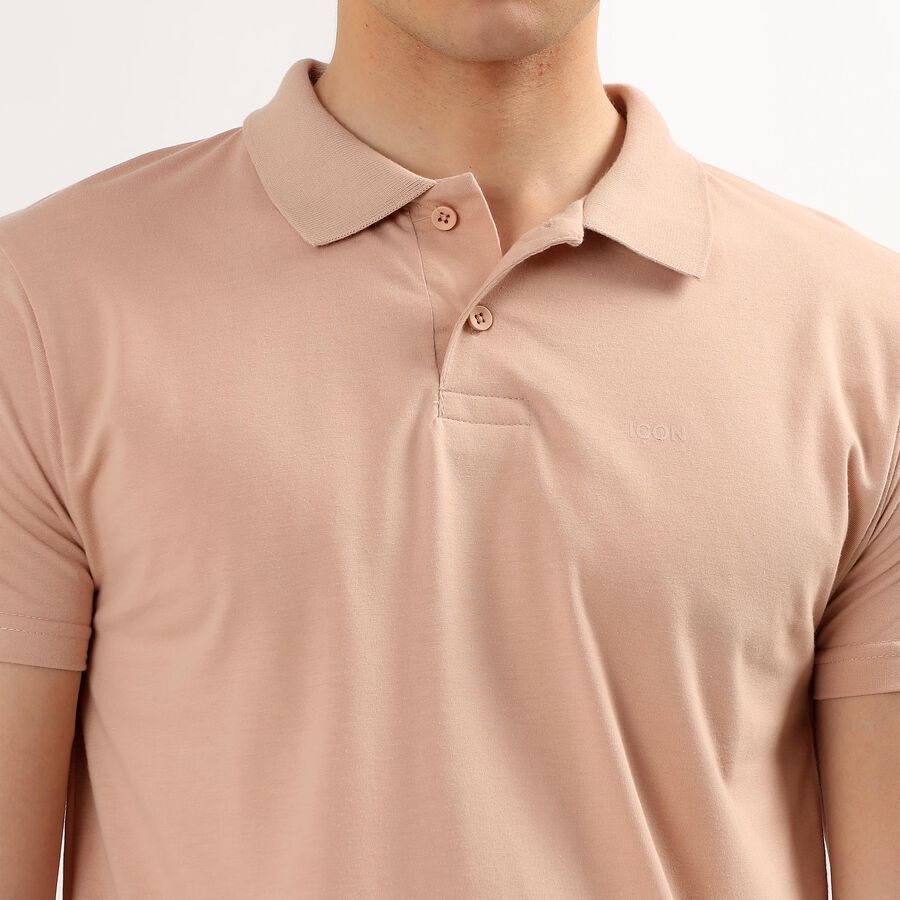 Men's Beige Polo Neck Solid T-Shirt, Beige, large