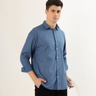 Men's Muted Steel Blue Cotton Classic Casual Shirt, Mid Blue, small image number null