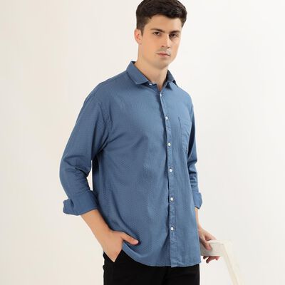 Men's Muted Steel Blue Cotton Classic Casual Shirt