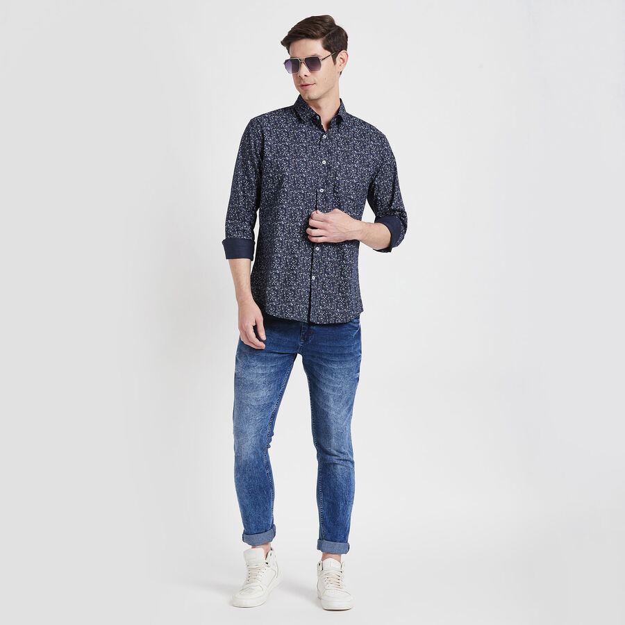 Cotton Printed Casual Shirt, Navy Blue, large image number null