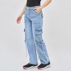 Women's Light Powder Blue Wide Leg Cargo Jeans, हल्का नीला, small image number null