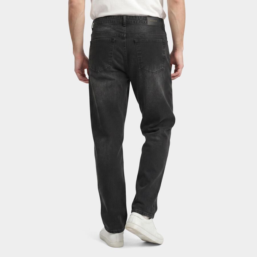 Men's Black Straight Fit Faded Jeans, काला, large