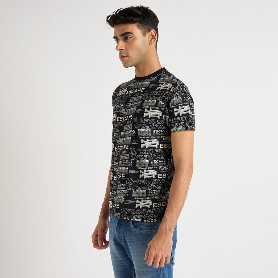 Men's 100% Cotton Round Neck Half Sleeves T-Shirt, काला, large image number null