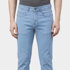 Men's Navy Blue Slim Fit Five Pocket Jeans, आइस ब्लू, small