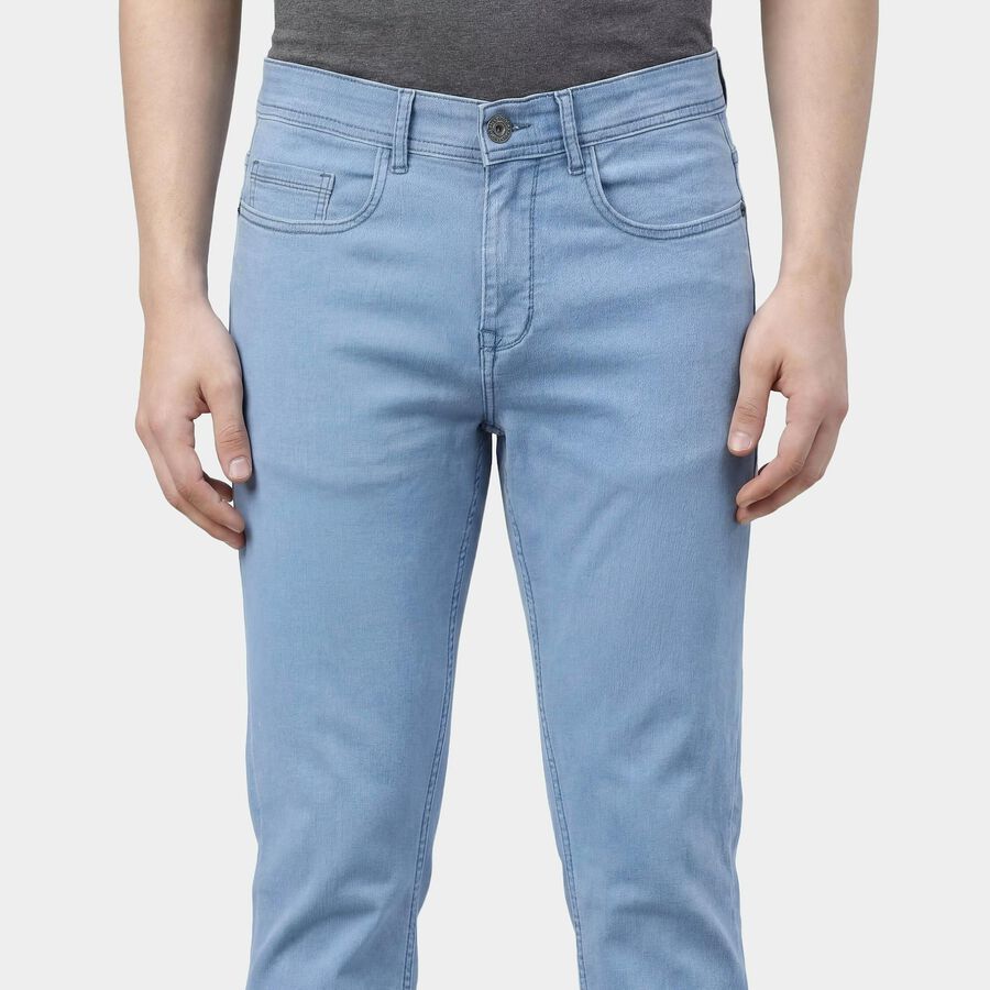 Men's Navy Blue Slim Fit Five Pocket Jeans, आइस ब्लू, large