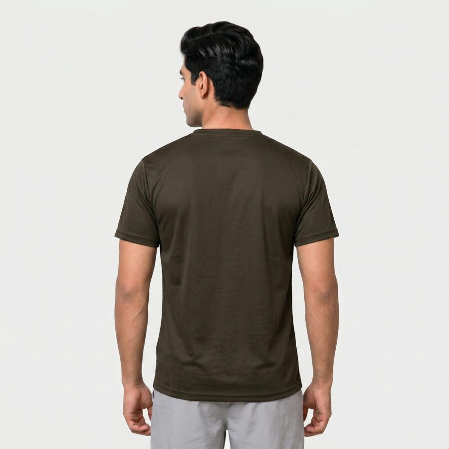 Men Olive Green Round Neck Regular T-Shirt, Olive, large