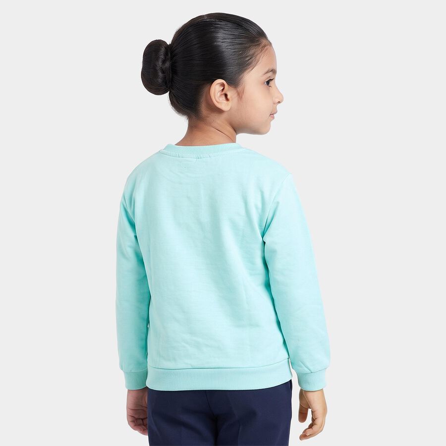 Girls' Aqua Round Neck Pullover Sweatshirt, Aqua, large
