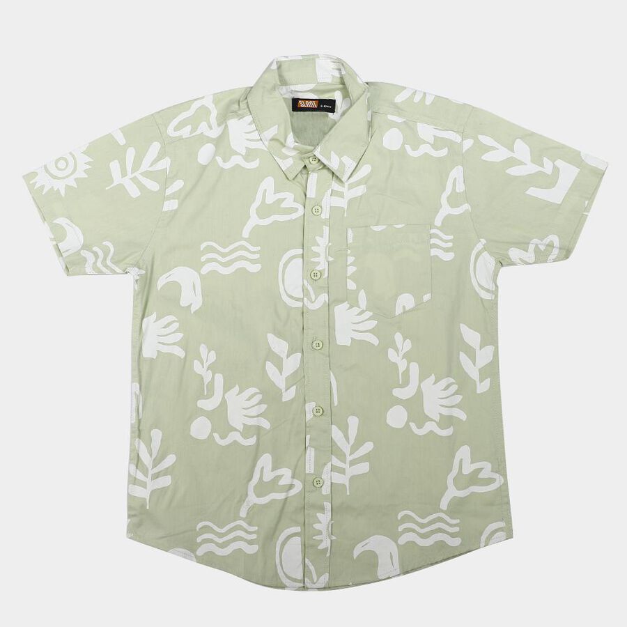 Boys Mint Green Cotton Regular Fit Casual Shirt, हल्का हरा, large