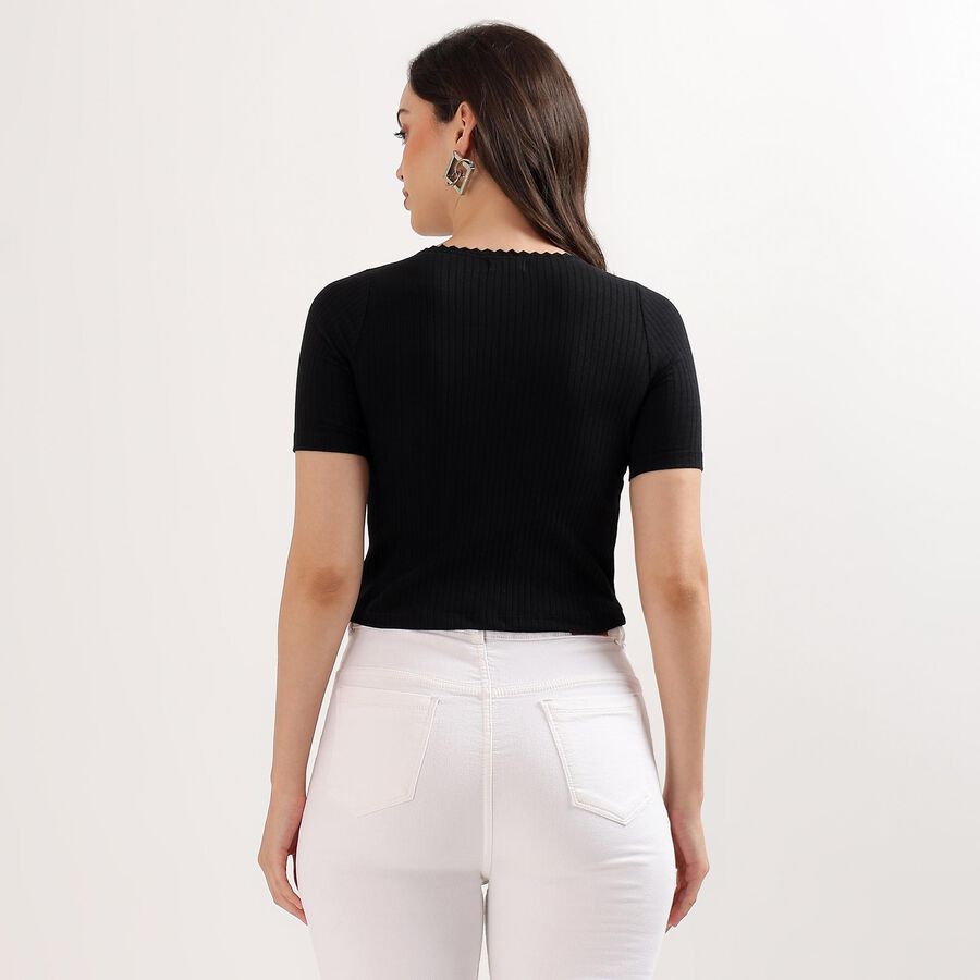 Women's Jet Black V-Neck Casual Crop Top, Black, large image number null