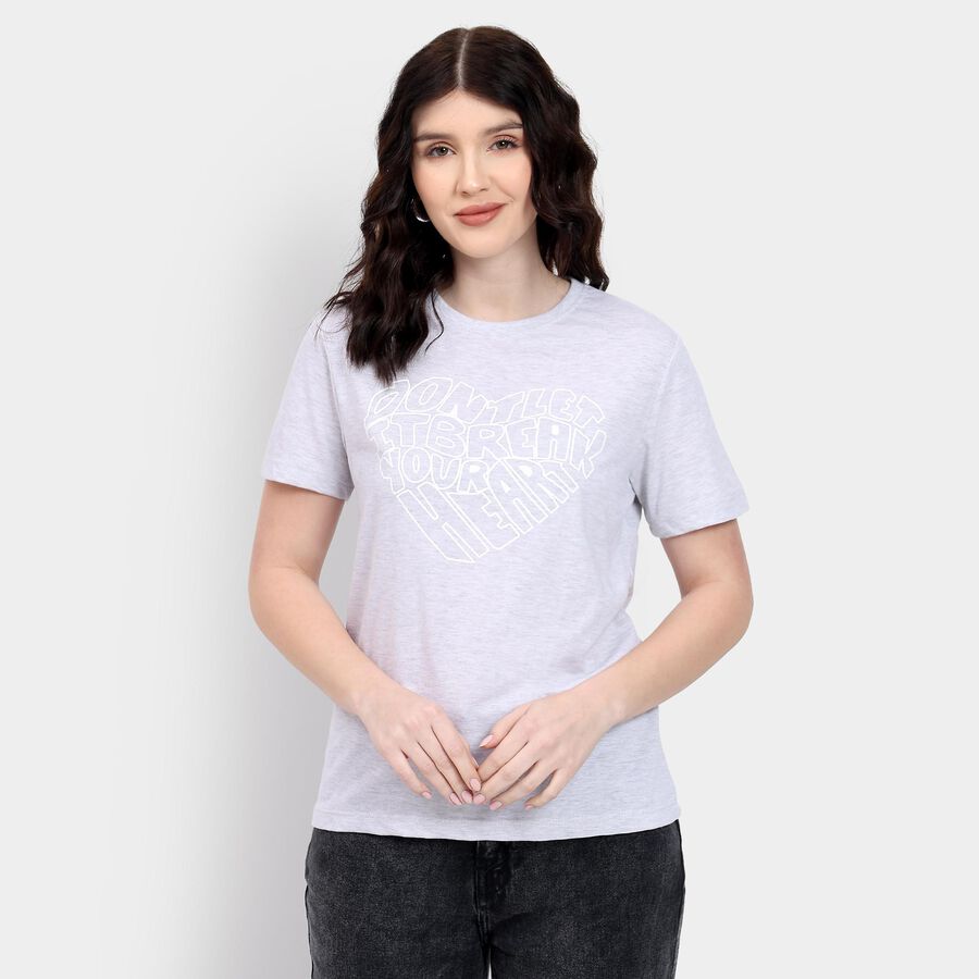 Ladies' Round Neck T-Shirt , मिश्रित मध्यम ग्रे, large