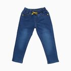 Boys' Bright Blue Regular Fit Elastic Waist Jeans, मध्यम नीला, small