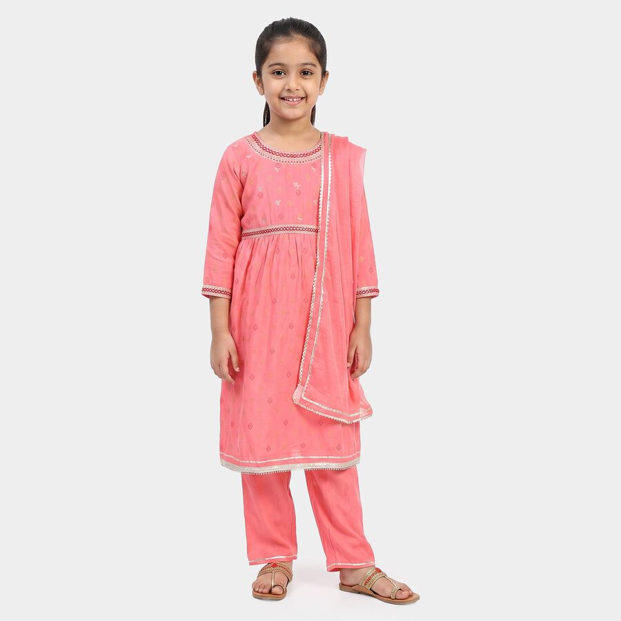 Girls Pink Round Neck Fusion Set, Light Pink, large