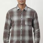 Men's Brown Cotton Spread Collar Casual Shirt, Brown, small