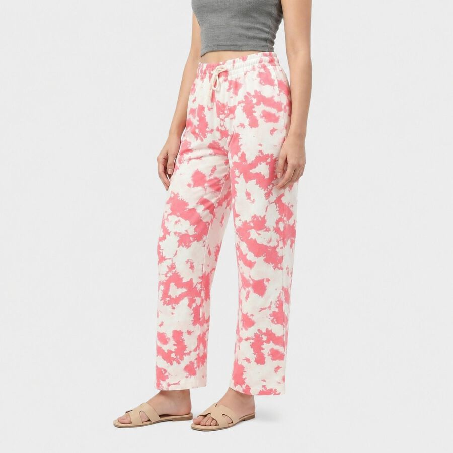 Women's White Straight Fit Abstract Printed Drawstring Pyjama, White, large