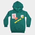 Boys' Green Hoodie Neck Graphic Sweatshirt, गहरा हरा, small