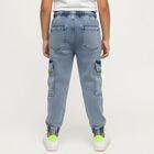 Boys' Stonewashed Blue Cargo Jogger Jeans, मध्यम नीला, small image number null