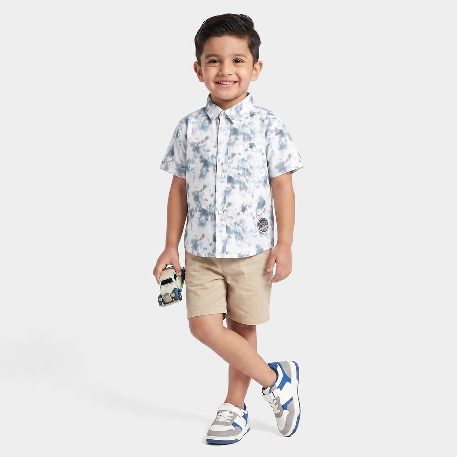 Boys White Printed Collar Shirt, सफ़ेद, large