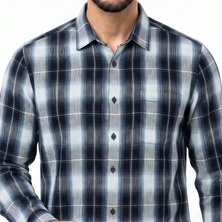 Men's Navy Blue Cotton Casual Shirt, Navy Blue, large