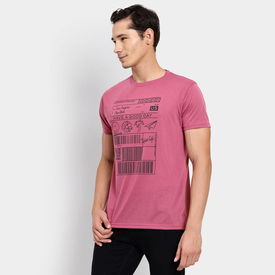 Men's Round Neck Half Sleeves T-Shirt, हल्का गुलाबी, large image number null