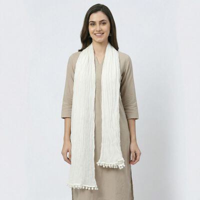 Women's White Solid Dupatta