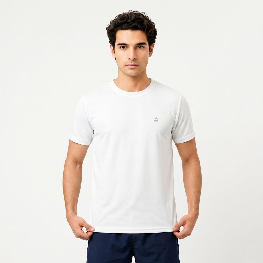 Men's White Round Neck Regular T-Shirt, सफ़ेद, large
