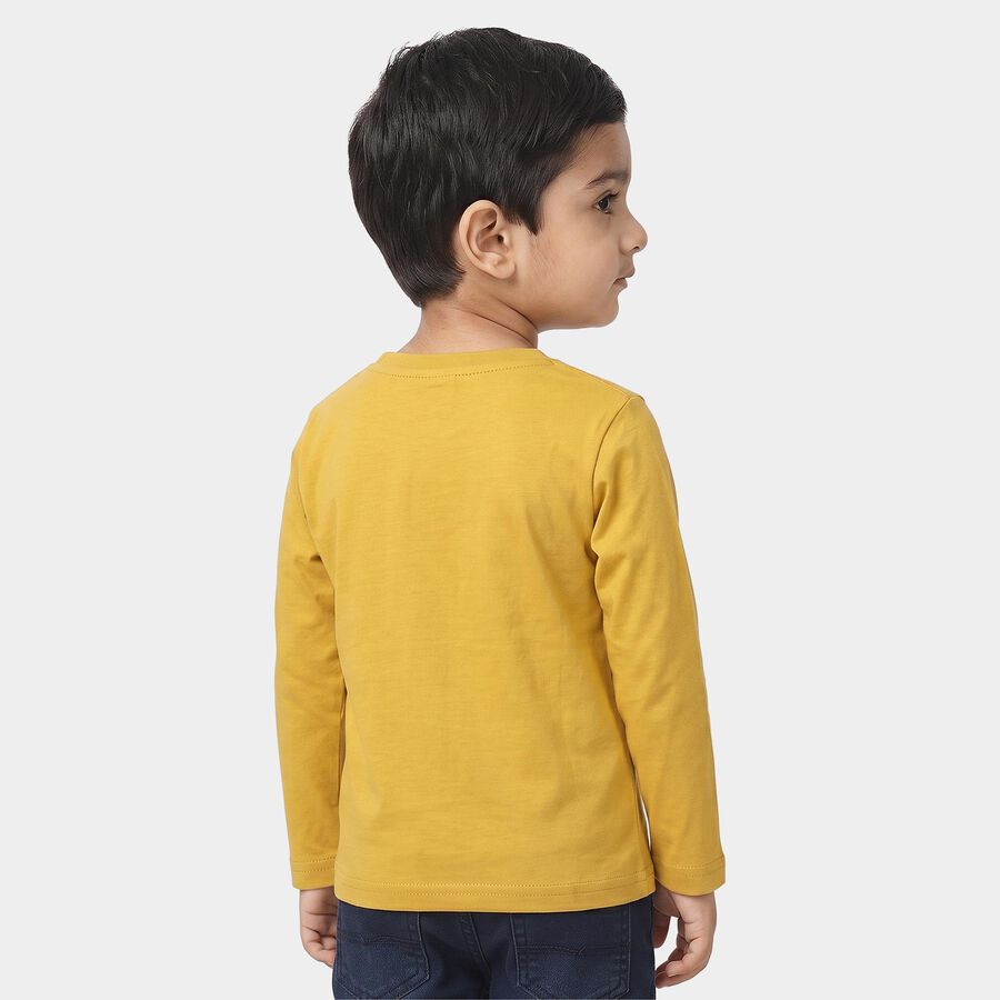 Boys Mustard Cotton Blend Round Neck Regular Boys T-Shirt, Mustard, large