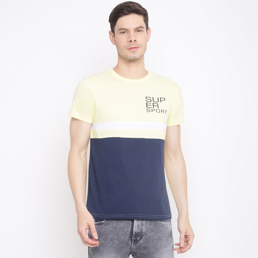 Cut & Sew Round Neck T-Shirt, Yellow, large image number null