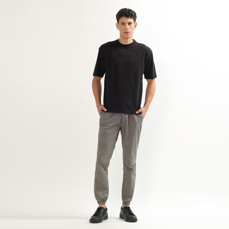 Men's Muted Charcoal Black Slim Fit Printed Jogger Trousers, Light Grey, large image number null