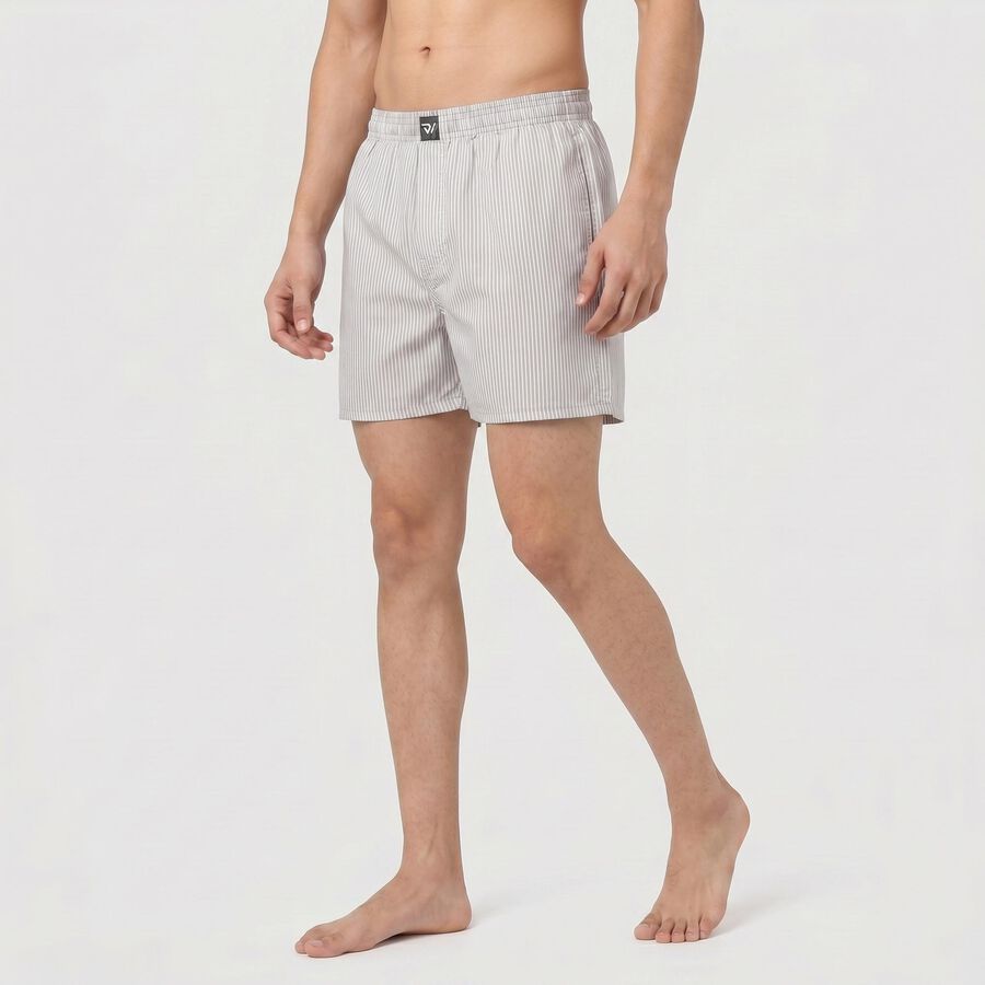 Men's Grey Relaxed Fit Striped Boxers, Light Grey, large
