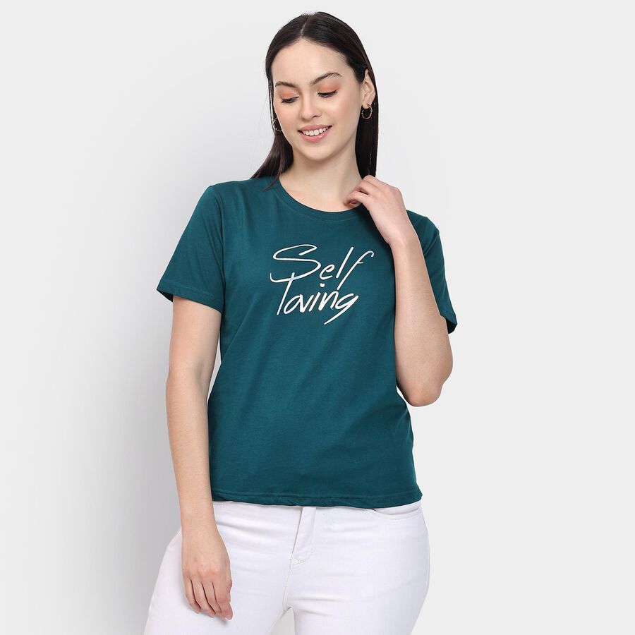 Ladies' Round Neck T-Shirt , गहरा हरा, large