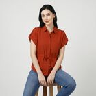 Women's Rust Solid Collared Regular Fit Shirt, रस्ट, small