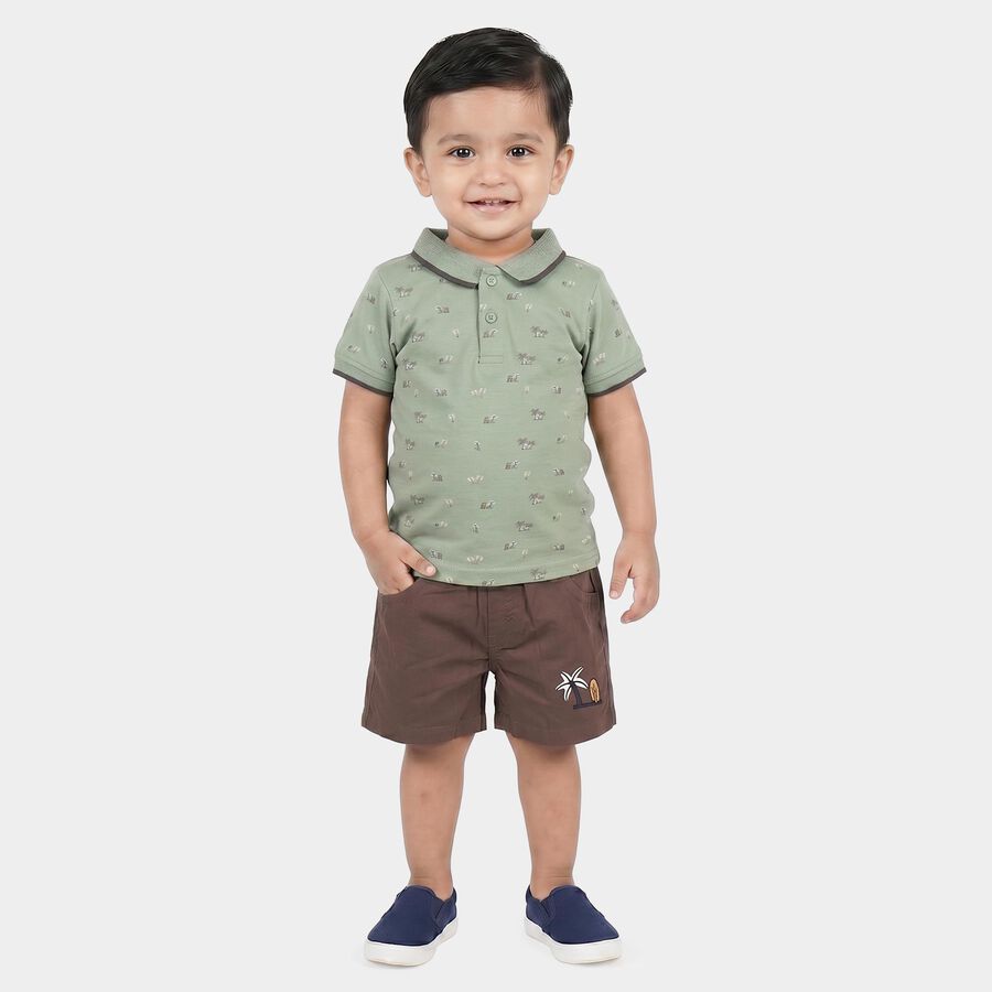 Infants' Mint Green 100% Cotton Polo Neck Printed Baba Suit, Light Green, large