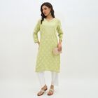 Women's Light Sage Green Notch Neck Printed Kurta, हल्का हरा, small image number null