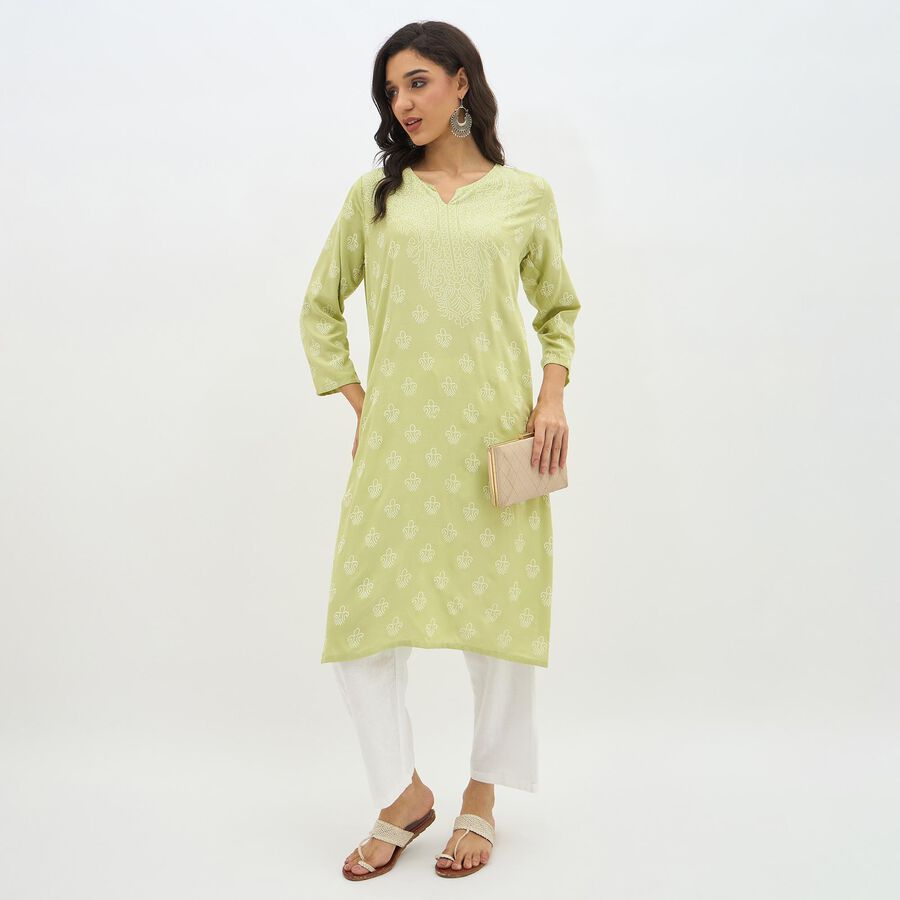 Women's Light Sage Green Notch Neck Printed Kurta, हल्का हरा, large image number null