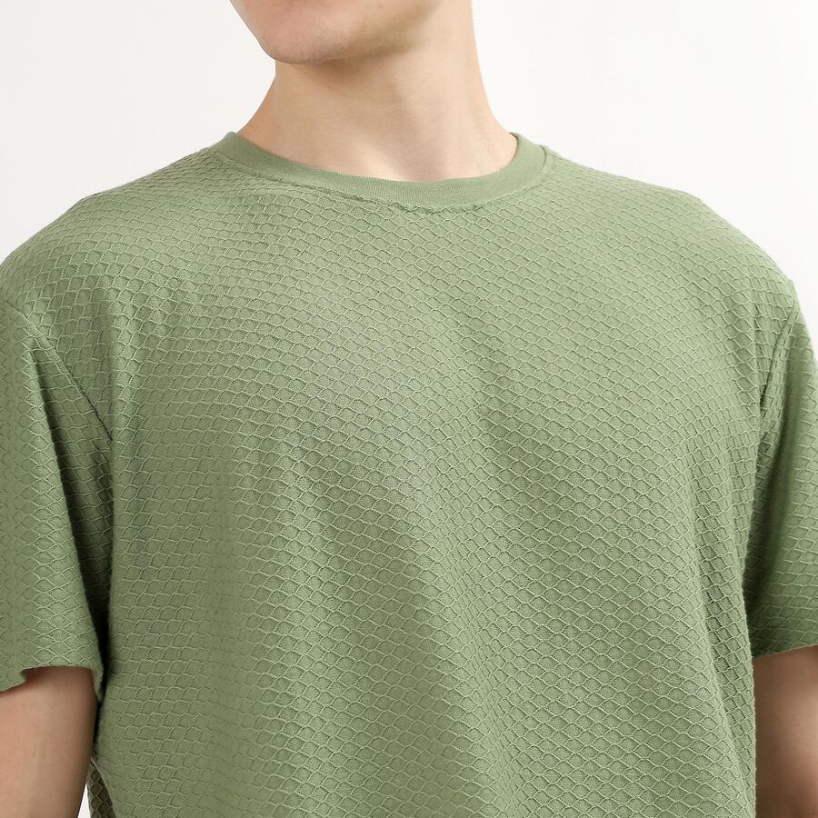 Men's Light Sage Green Round Neck Casual T-Shirt, Light Green, large