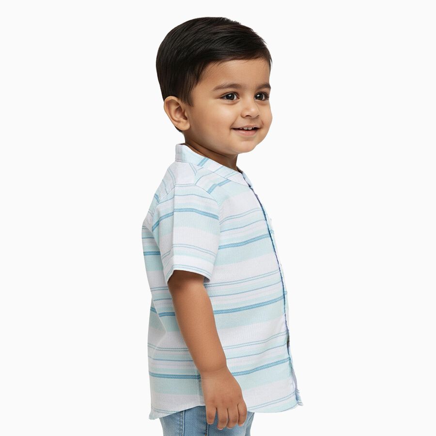 Infants Light Aqua Blue Cotton Half Sleeve Mandarin Collar Casual Shirt, Light Green, large image number null