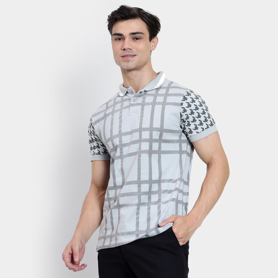 Men's 100% Cotton Collared Half Sleeves T-Shirt , Light Grey, large image number null