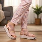 Women's Pink Strappy Wedge Sandals, Pink, small