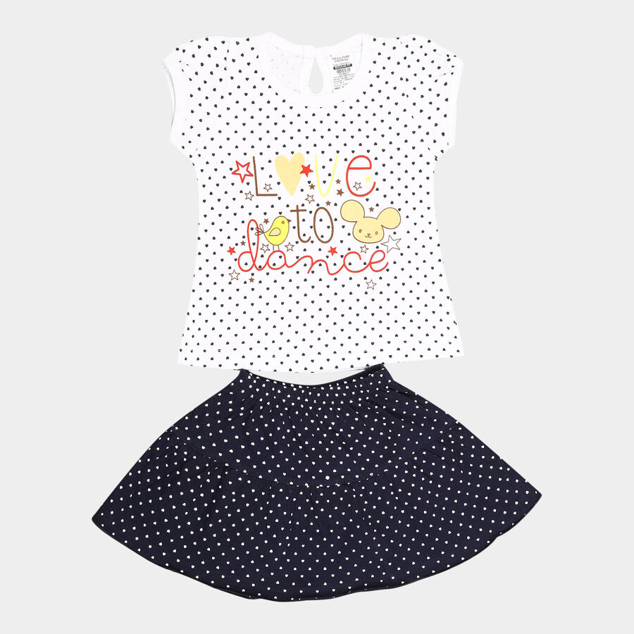 Infants Cotton Skirt Top Set, Navy Blue, large image number null