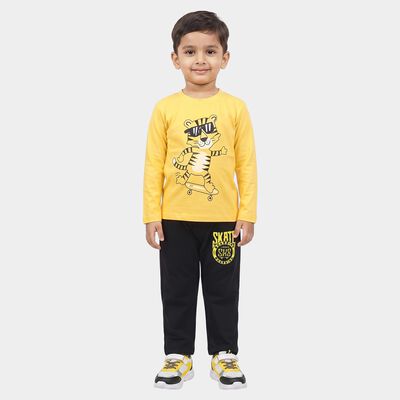 Boys Yellow Round Neck Graphic Print Baba Suit